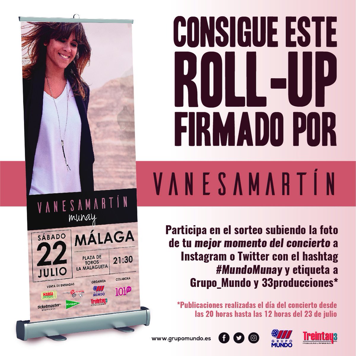 Grupo_Mundo's tweet photo. SORTEO | ¿Quieres ganar este roll-up firmado por @vanesamartin_ ? Sigue las instrucciones que vienen en la imagen y SUERTE... #MundoMunay https://t.co/v6yDxySdwe