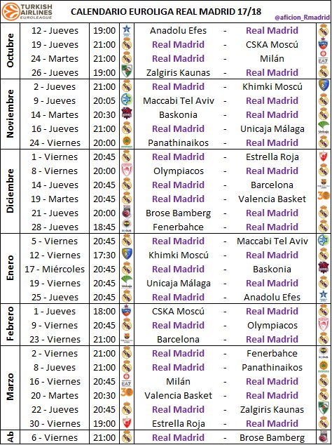 aficion_Rmadrid's tweet photo. 📡Ya se conocen los horarios de la Euroliga del @RMBaloncesto 🏀 https://t.co/GGJ53b5msu
