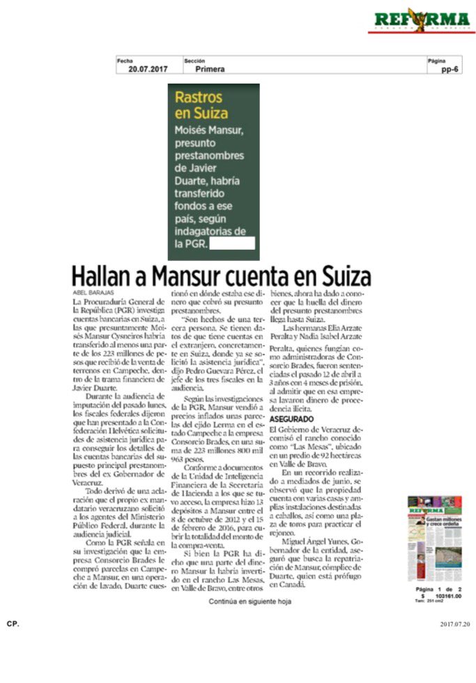 CarlosAugustoMX's tweet photo. Mansur principal prestanombres d Duarte habría transferido 223 mdp a Suiza. Se comprueba red d corrupción ¿Porqué cómplices siguen prófugos? https://t.co/uGuIcNZPxA