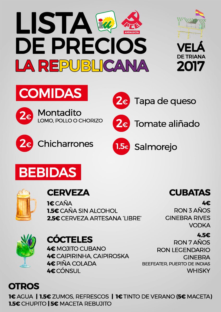 Conoce la lista de precios de nuestra caseta en la #VelaDeTriana2017. Este año incorporamos @cervezaslibre