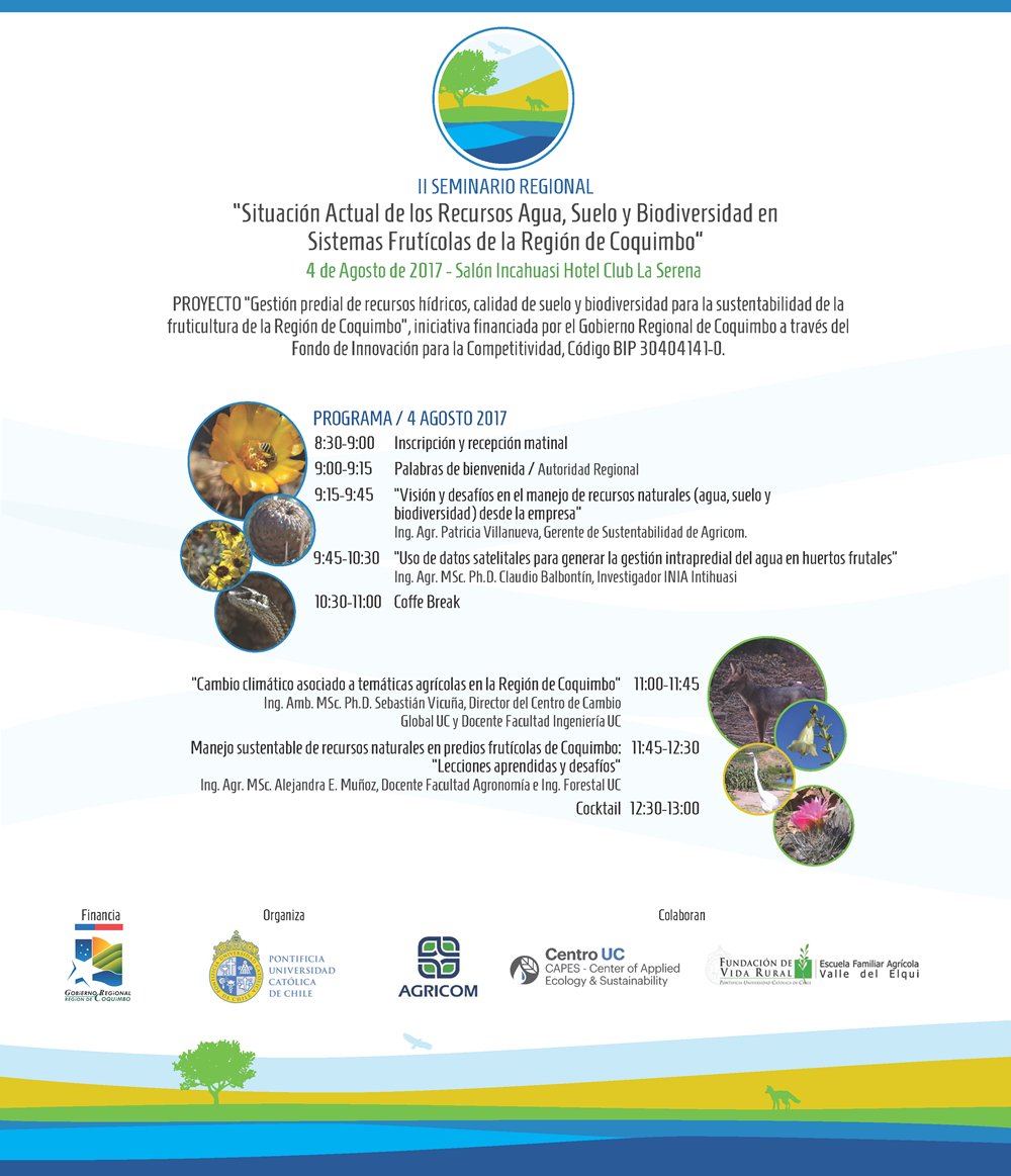 AgronomiaUC's tweet photo. Seminario“Situación Actual de los Recursos Agua, Suelo y Biodiversidad en Sistemas Frutícolas de la Región de Coquimbo” , nearcos@uc.cl https://t.co/xwzw3IpCXk