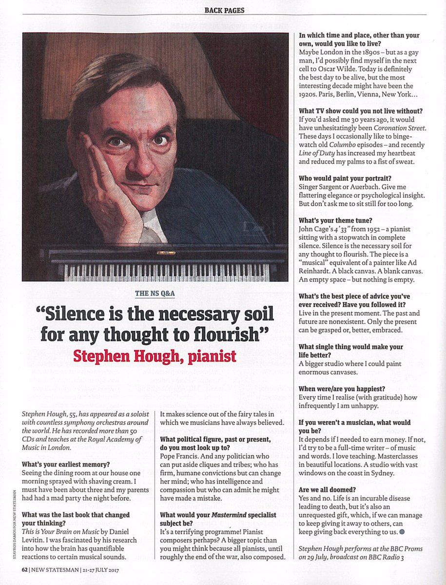 For the <a href="/NewStatesman/">The New Statesman</a> a Q&amp;A with <a href="/houghhough/">Stephen Hough</a> on childhood memories, painting on large canvases, and Oscar Wilde. Illustration by: <a href="/StDamos/">Stavros Damos</a>