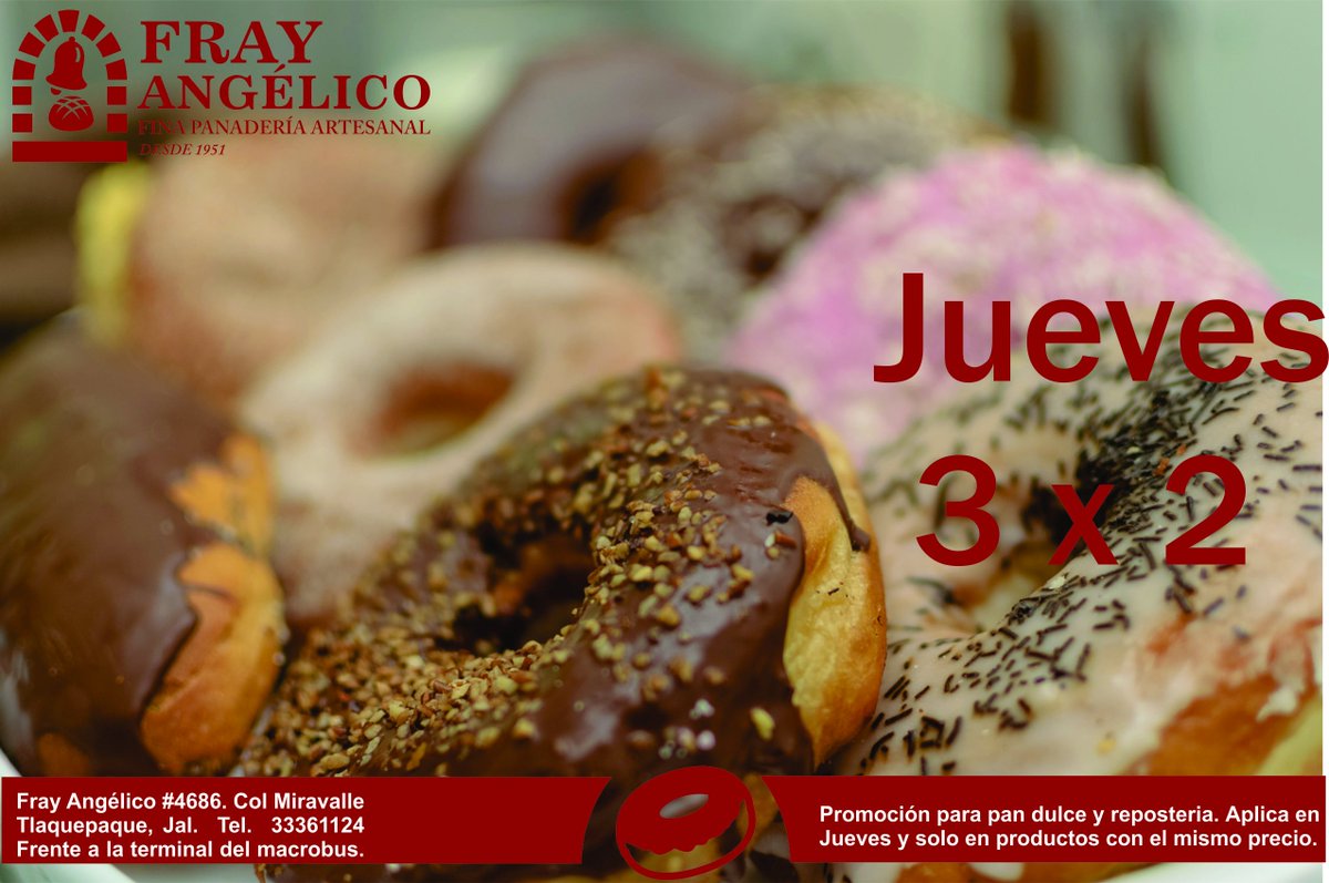 Fray_Ang's tweet photo. 3x2 este jueves en todo nuestro pan recién hecho. Te esperamos en #Miravalle @_EnGdl https://t.co/GLS8rNZGPv