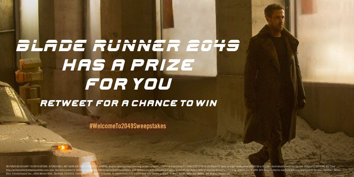 bladerunner's tweet photo. Retweet for a chance to win an exclusive #BladeRunner2049 prize pack. #RoadTo2049Sweepstakes #SDCC Official rules:
https://t.co/jamNKWOUCX https://t.co/AuUlFPcnPC