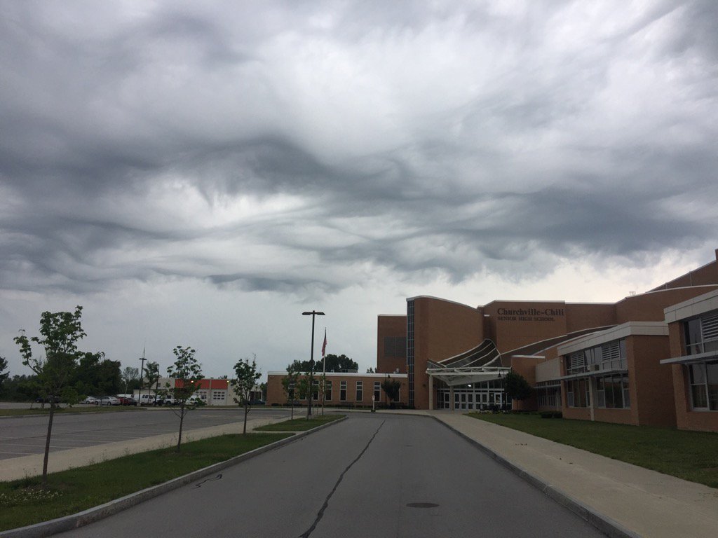 swohlers's tweet photo. Mean looking clouds over the campus of Churchville-Chili High School. @13WHAM @MartySnyder13 @spensgen #CCCSD https://t.co/o8TeGHZQUK