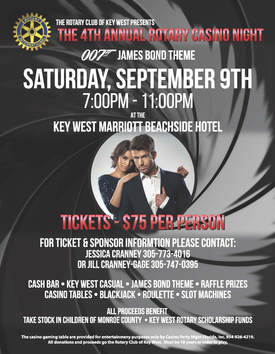 #RotaryKeyWest - It's almost time for the next Casino Night Fundraiser.  Get your tix today.