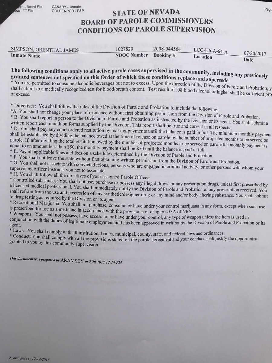 WildAboutTrial's tweet photo. OFFICIAL DOCUMENT: Here is the official order granting parole to #OJSimpson @WildAboutTrial https://t.co/ZLVbmZc1C8