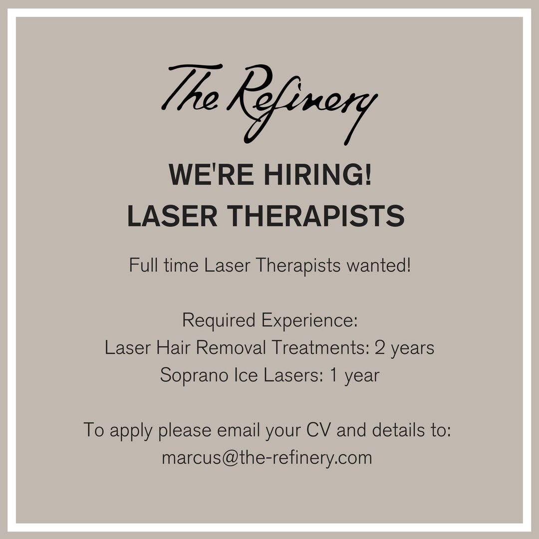 therefineryspa's tweet photo. We're hiring! #Lasertherapists wanted to apply please email CV and cover letter to marcus@the-refinery.com 

#laser #Jobs #london https://t.co/ZkaUAMLnqX
