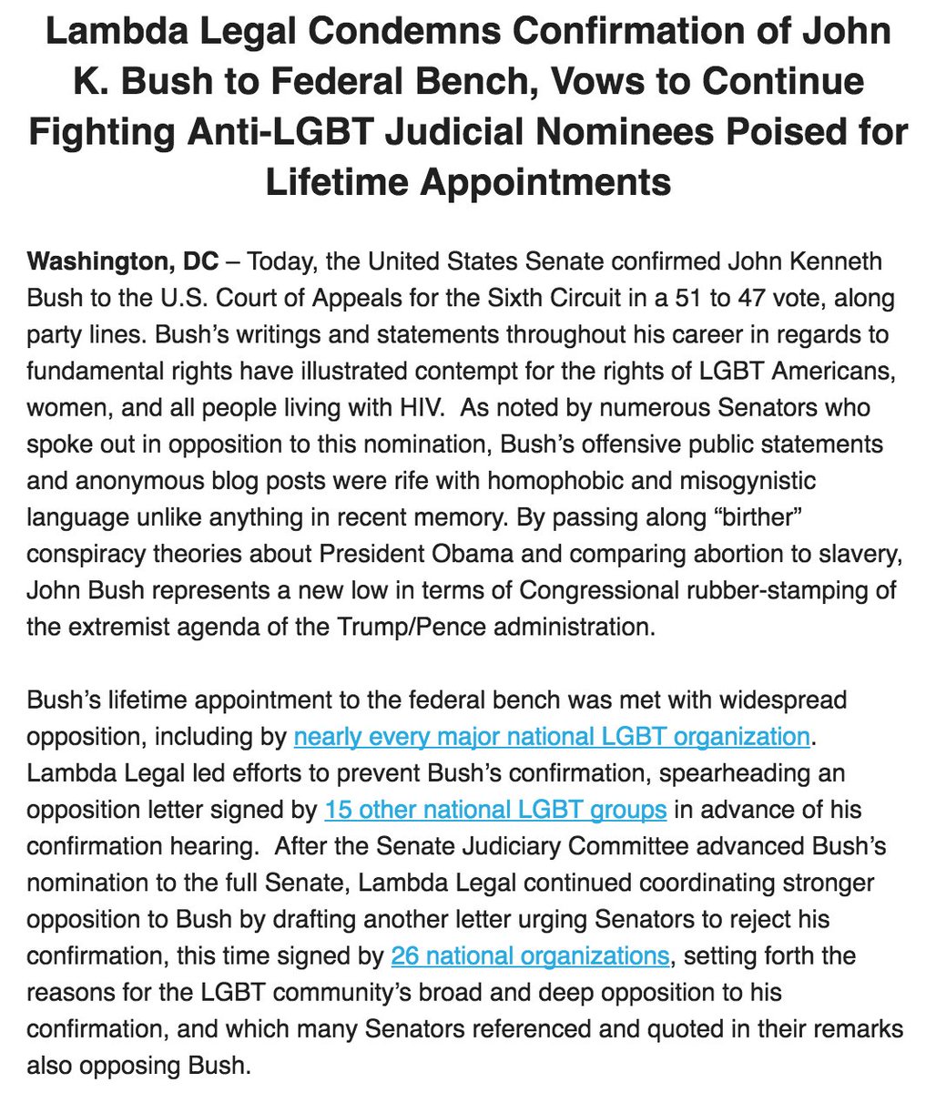 LambdaLegal's tweet photo. "Bush represents a new low in terms of Congressional rubber-stamping of the extremist agenda of the Trump/Pence admin." #StopBush #LGBTQ https://t.co/kjIr8ZTjvF