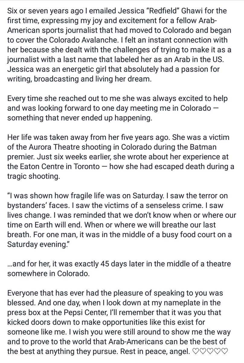 runwriteAarif's tweet photo. On this day, let's take a moment to remember the victims of the Aurora theatre shooting. We love and miss you, Jess. #JessicaGhawi https://t.co/II8wHsSBxC
