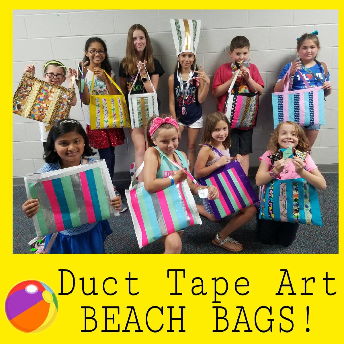 ClubRewindFUN's tweet photo. We love being creative! These beach bags are made 100% from duct tape! @CyFairISD @CFISDClubRewind @SpillaneMS https://t.co/5p3zSDWqJW