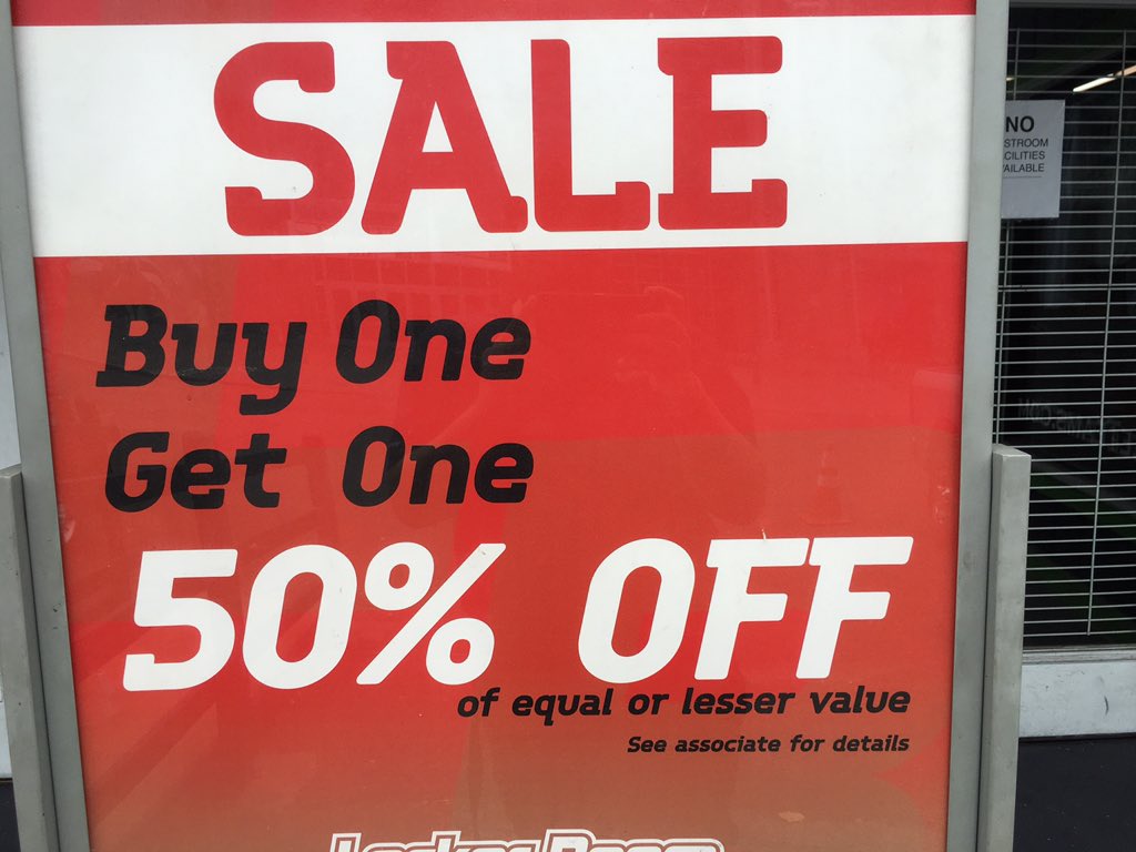 DaggmasterFresh's tweet photo. @Anthony3Caldero @SeattleTeamShop "See associates for details" did you ask an associate? I've been shopping for a long time, what BOGO sale ever applies to an entire store? https://t.co/RKYYdGRByo