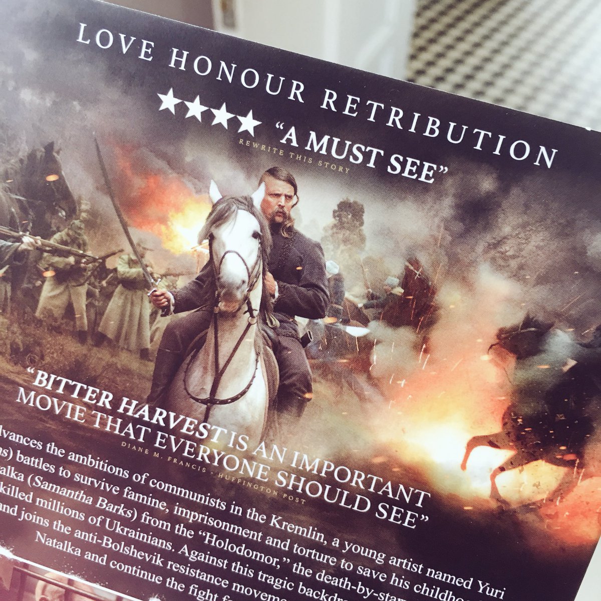 OliviaMitche's tweet photo. surreal and proud moment seeing a quote from my blog on the back of a dvd! such a fab film and I'm just 😱@samanthabarks @bitterharvestuk 💫 https://t.co/MTEzw0AHZZ