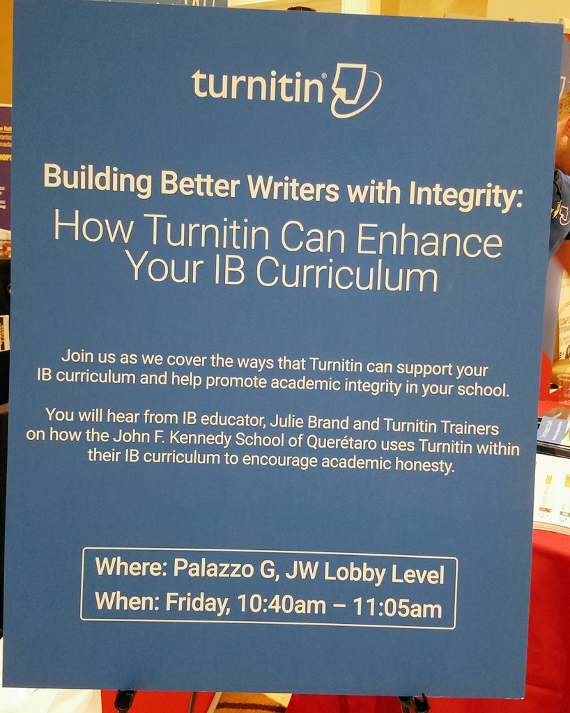 Turnitin's tweet photo. Are you at #IBGlobal? We are! Come visit our booth to learn about what is new with Turnitin! https://t.co/TwbISnZfZT