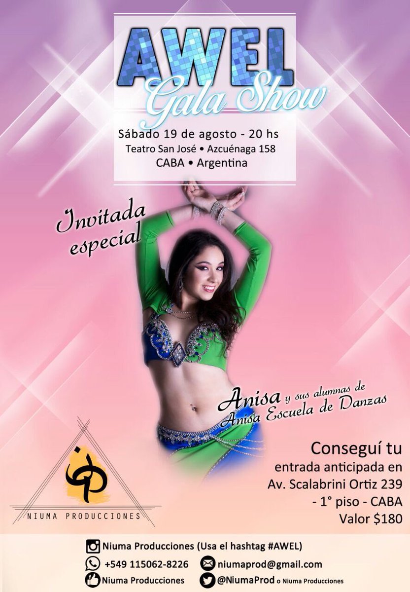 NiumaProd's tweet photo. 19 de Agosto 20 hs Gala Show AWEL
ARTISTAS INVITADOS!
Compra tu entrada en la Academia de Danzas Maiada
Av. Scalabrini Ortiz 239- 1° piso https://t.co/3pPElAVkdq