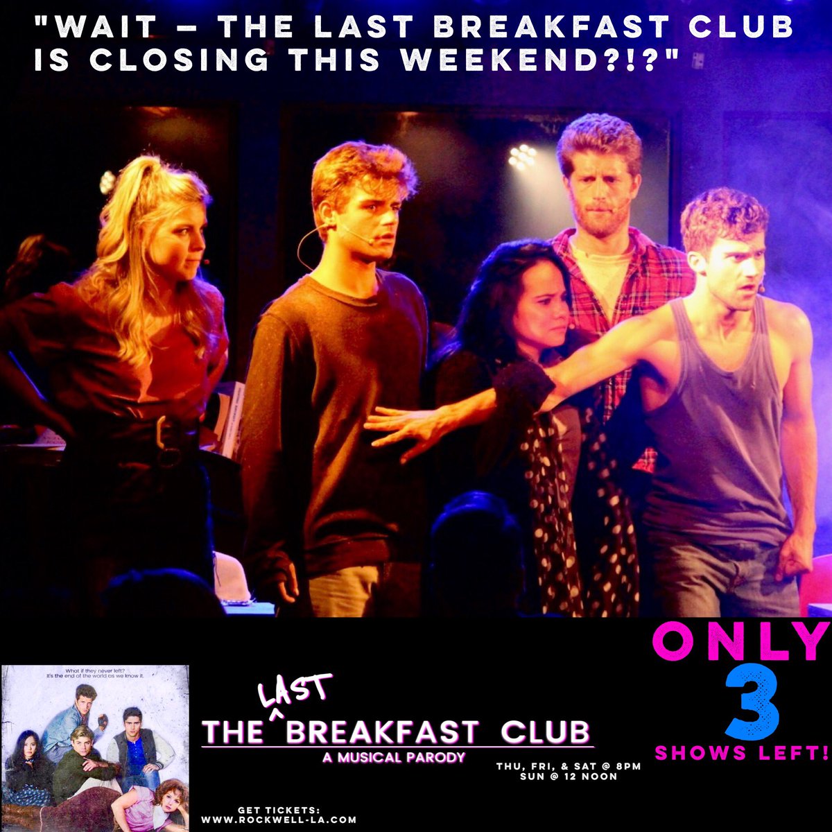 That's right, Andrew—THU, FRI, &amp; SAT @ 8pm. Then we're leaving the library for good. 
😥🎤🎭💅🏼🤼‍♂️📚😈🏳️‍🌈 #thelastbreakfastclub #musicalparody