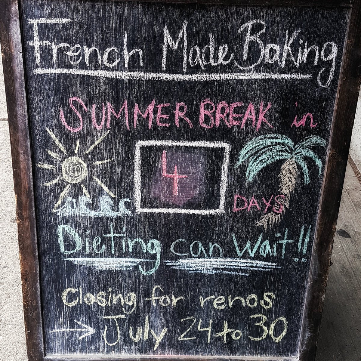 FrMadeBaking's tweet photo. We'll miss you but we'll only be gone one week, back on July 31! #vacation #timeoff https://t.co/hNq40u90Bn
