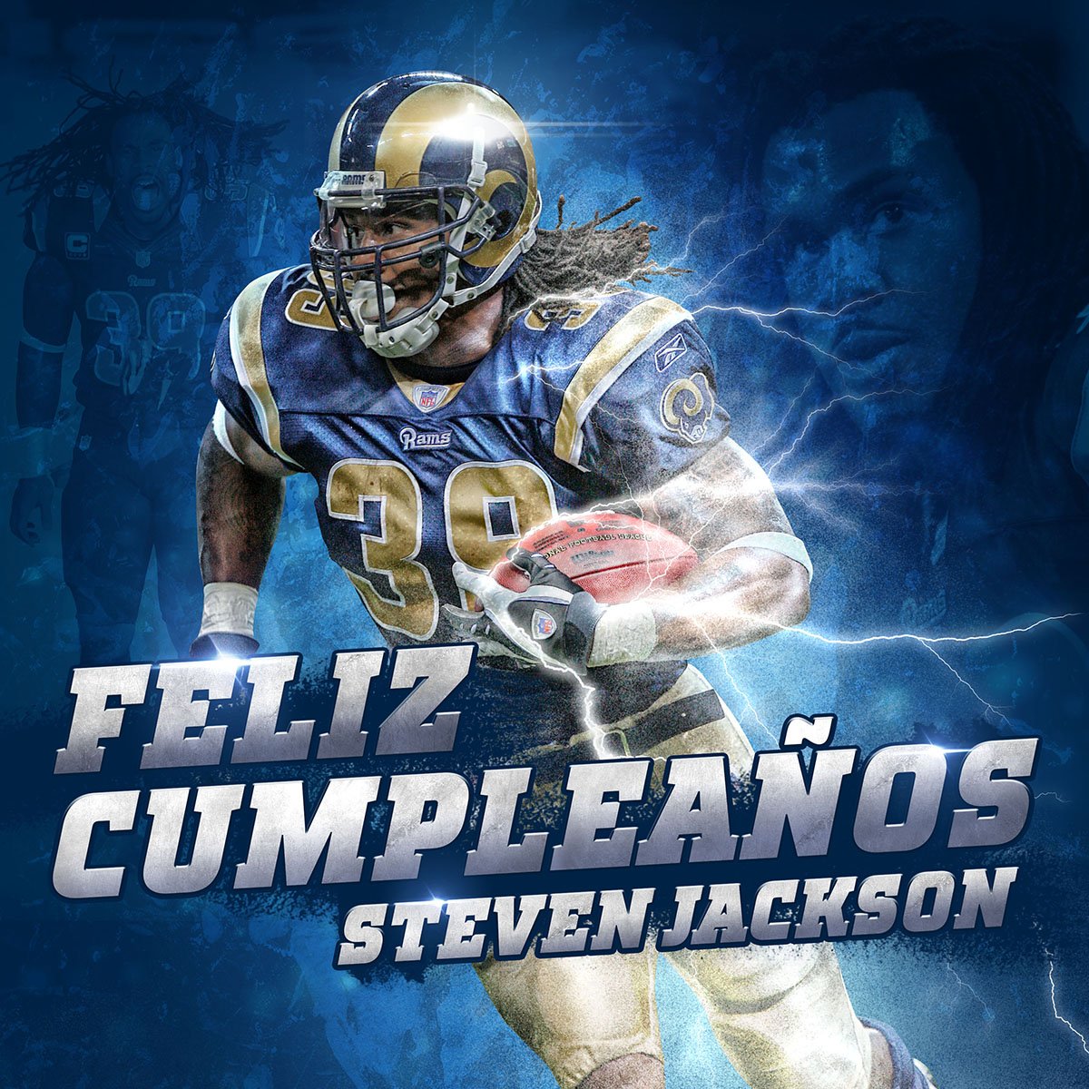 nflmx's tweet photo. ¡Feliz cumpleaños, @sj39! El RB 3 veces ProBowl, y poseedor del récord de yardas por tierra para @RamsNFL, hoy llega a 33 años #NFLBirthdays https://t.co/1FdUjCLe6D
