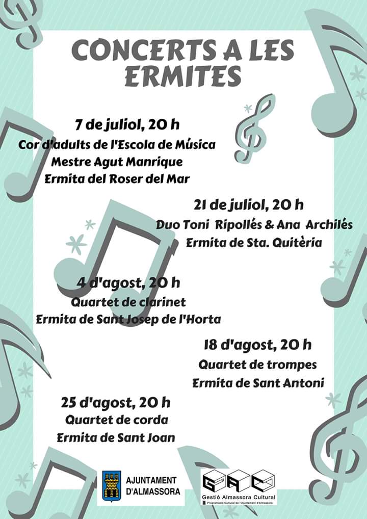 ajalmassora's tweet photo. El cicle de concerts a les ermites 🎼 anuncia demà a Ana Archilés i Toni Ripollés. No falteu!

📌 Santa Quitèria | 20 hores | Gratuït https://t.co/Qij6VEl5TG