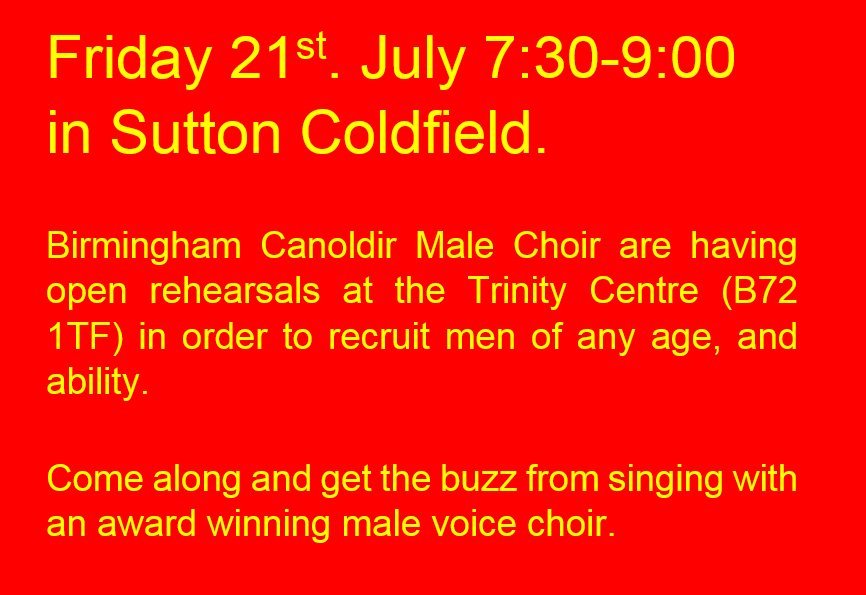 To men living in #SuttonColdfield and #Birmingham. Join a male voice #choir based in Birmingham. #brumhour @brumhour