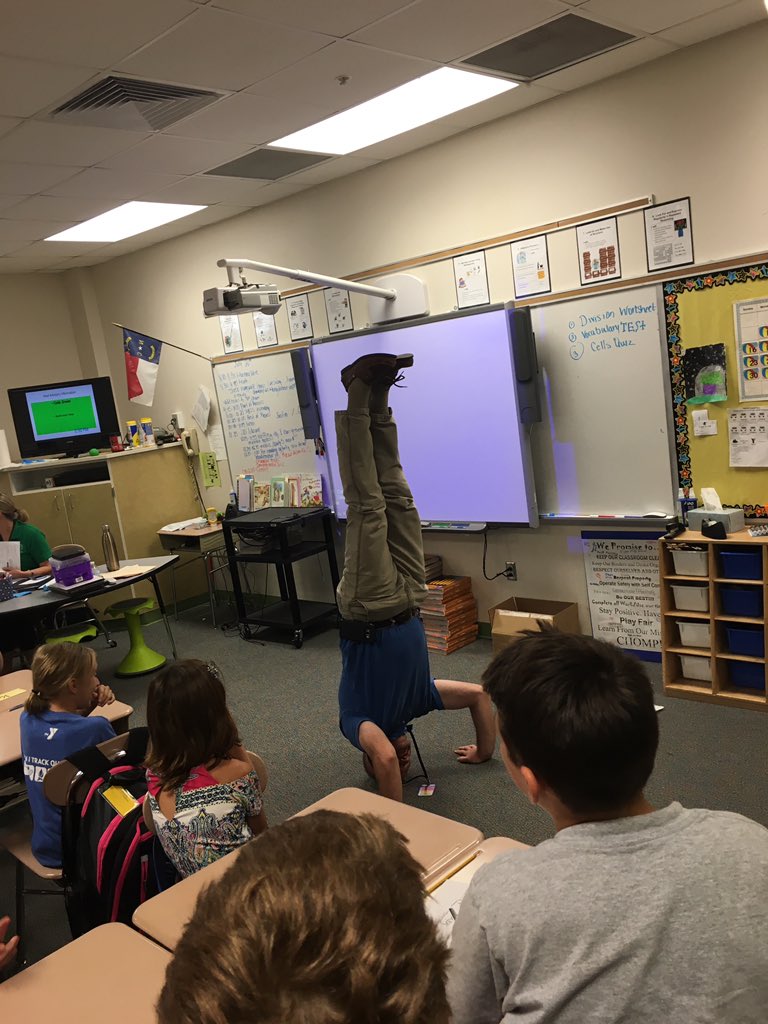 When the 5th graders earn a CHOMPliment, <a href="/mrgcounselor/">Scott Gordon</a> proves he can stand on his head 😂