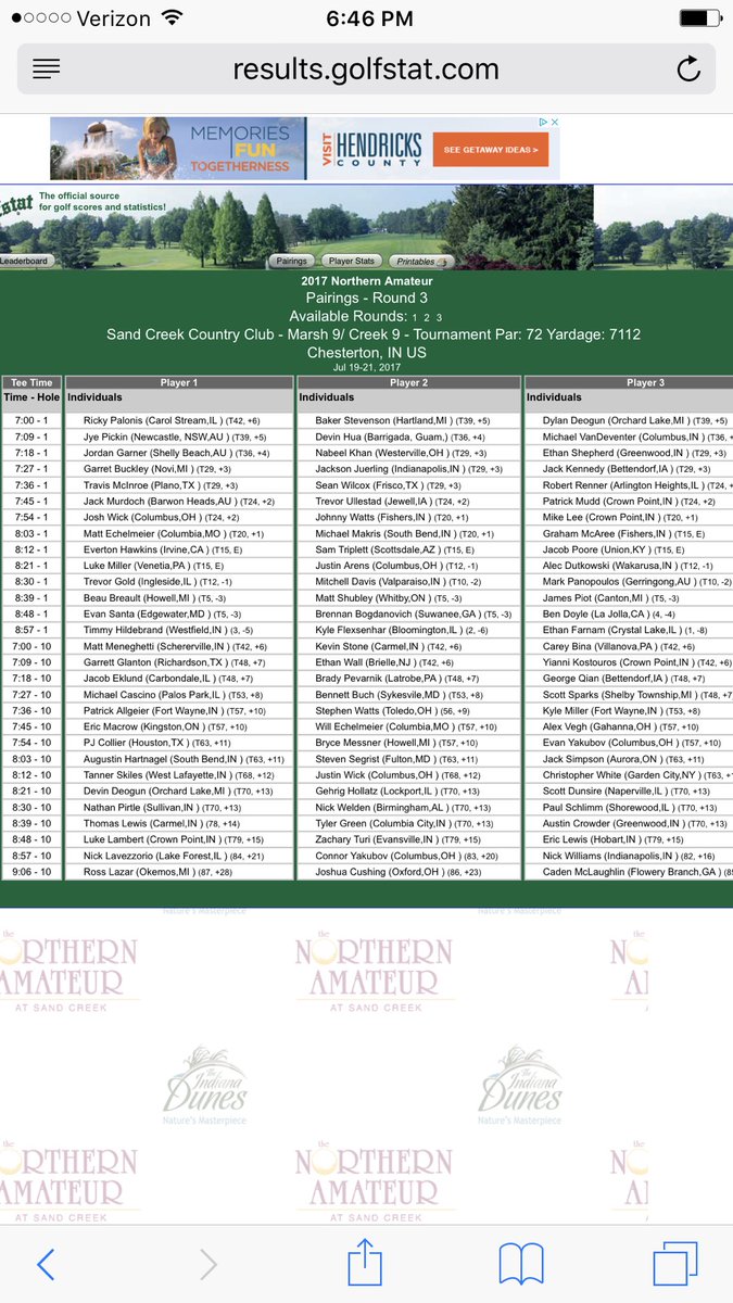Final Round Pairings and Tee Times.