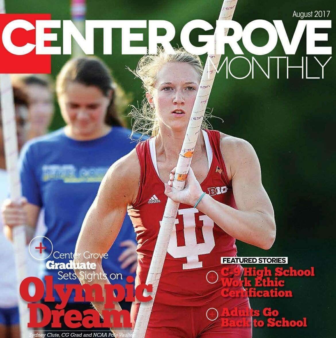 CGSportsNetwork's tweet photo. CG &amp; IU pole vault great &amp; 2020 Olympic hopeful Sydney Clute featured in the August @CenterGroveMag. #TrojanPride #HoosierPride https://t.co/ra9h2CyOV4
