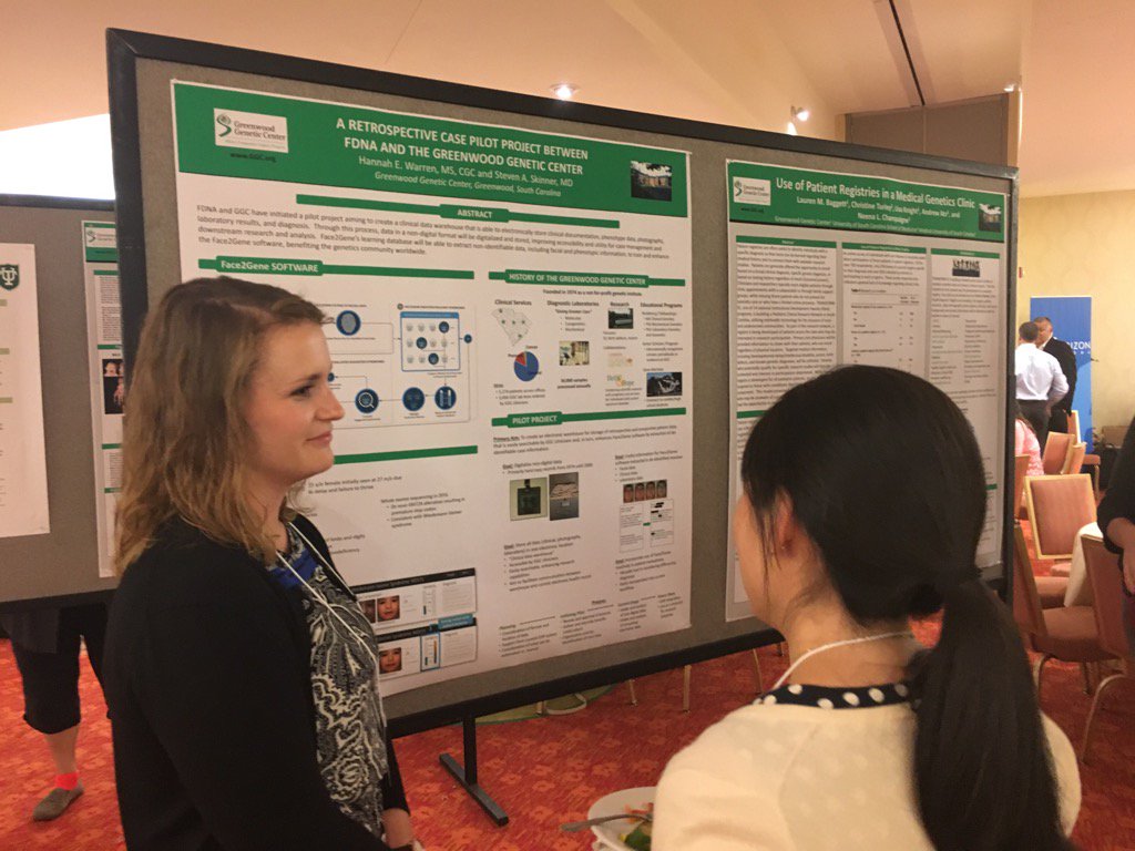 GreenwoodGenCtr's tweet photo. Hannah sharing GGC's collaboration with @FDNA at #SERGG #Face2Gene https://t.co/KB2xsRx5Fk