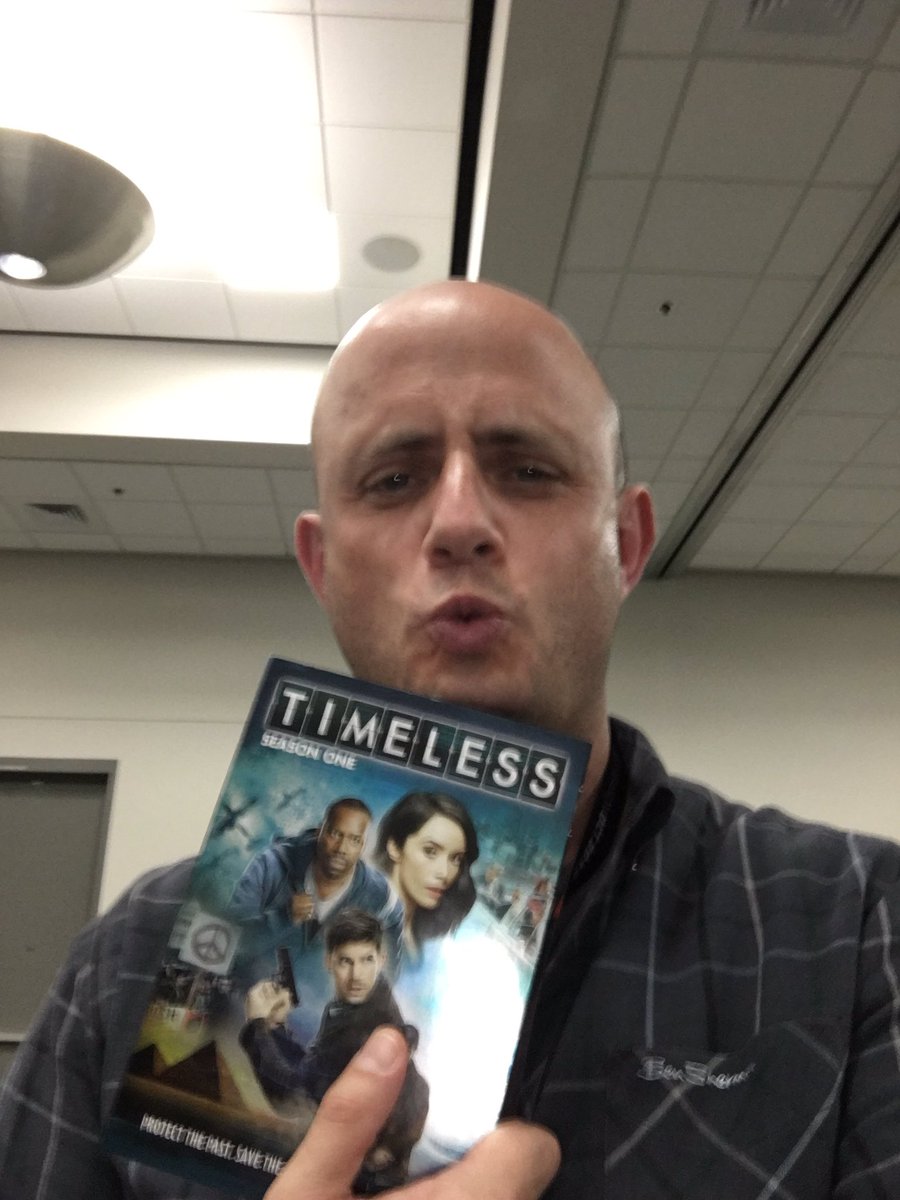 therealKripke's tweet photo. #Timeless blu ray and DVD out 9/18! Buy it and look as sexy as me. And spread the gospel of the show, #ClockBlockers! https://t.co/zQkMxWhuc3