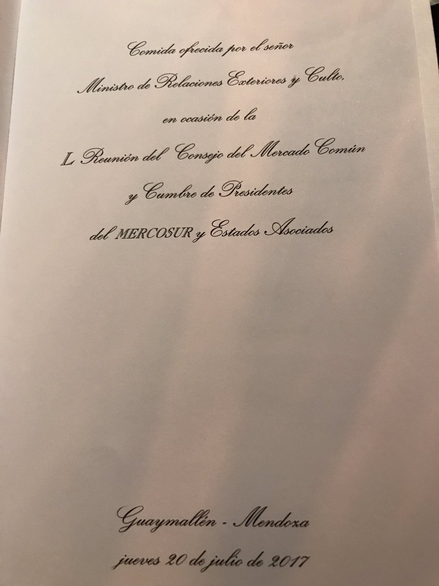 FedericoCroce's tweet photo. Este es el menú que se degustará en la cena de gala de la cumbre del Mercosur en @BodegaToneles #cenaMercosurMDZ https://t.co/Zn760X51vp