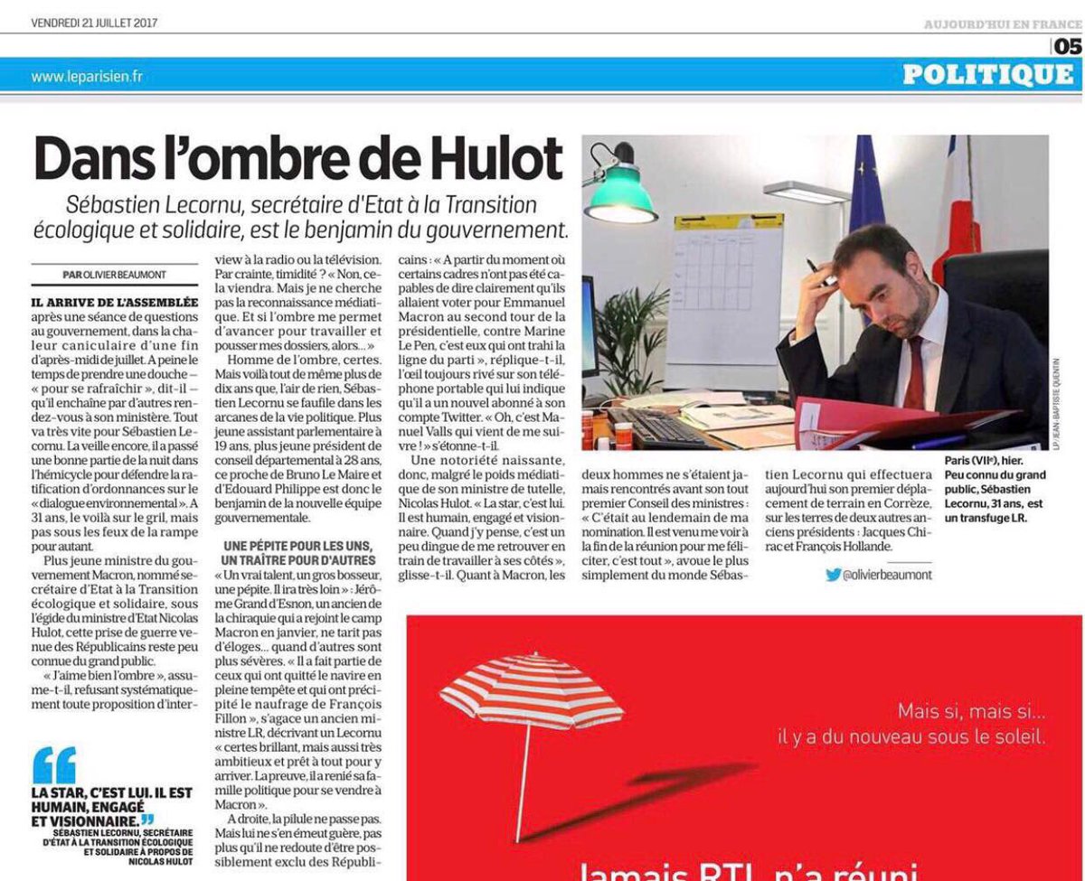 SebLecornu's tweet photo. À lire dans le @leParisien_pol du jour. https://t.co/K83XzyyKQY