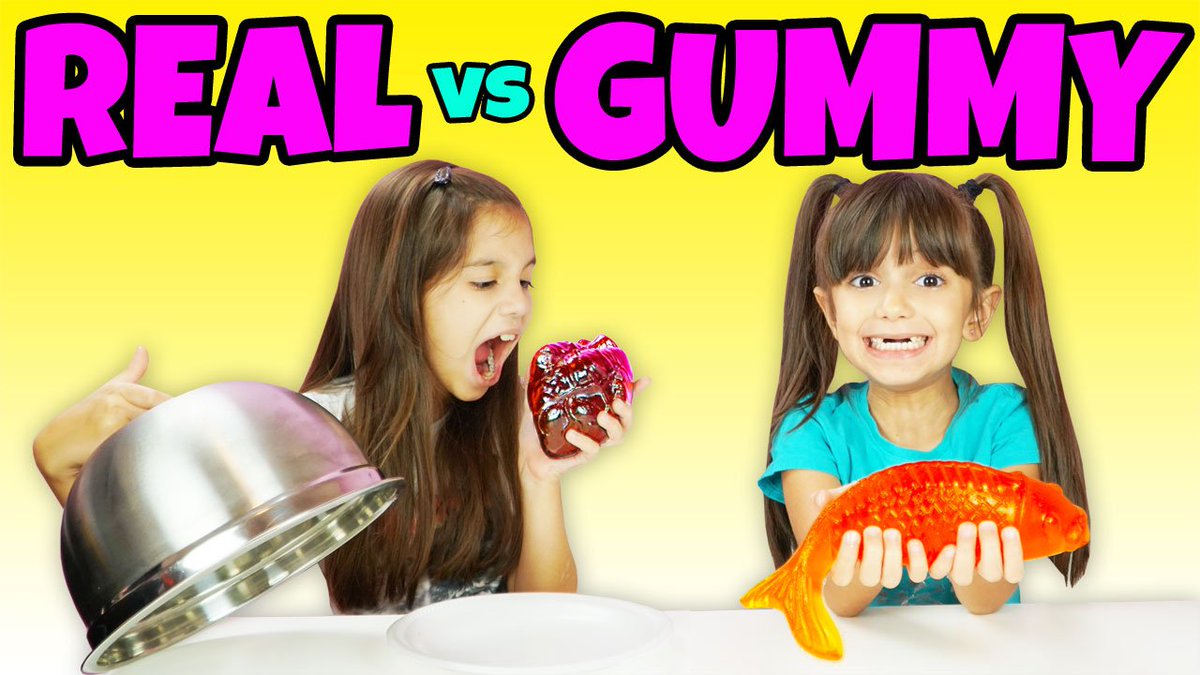 TwoSistersToyz's tweet photo. More Real vs Gummy with weird food! https://t.co/QEjX2psQNA #realvsgummy #gummyvsreal #challenge #sisters https://t.co/WxuIM0ukbR