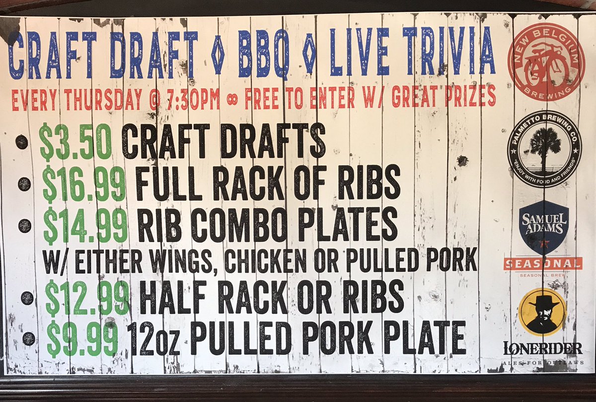 JPLooneys's tweet photo. #livetrivia #craftdraft and #bbqporkribs   Thursday's at JP Looneys https://t.co/NtCjG004Ph