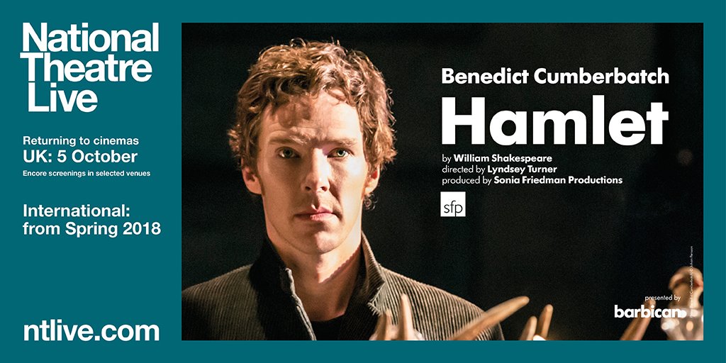 NTLive's tweet photo. Announcement: #HamletBarbican will be returning to UK cinemas from 5 October and Internationally from Spring 2018. Tickets on sale soon. https://t.co/HLsB0SbTjZ