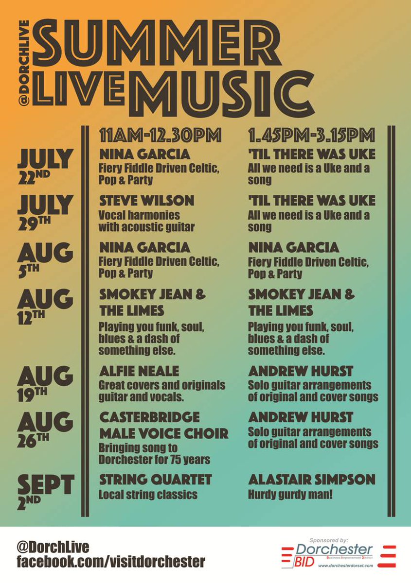 Dorchlive's tweet photo. So here is the current line up starting this Saturday with Nina Garcia and @tiltherewasuke https://t.co/0idFYsRi2P