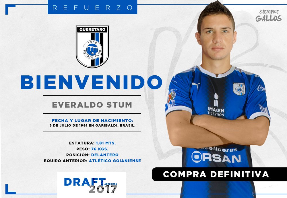 Club_Queretaro's tweet photo. ⚠️OFICIAL: Everaldo Stum es nuestro cuarto refuerzo para el Apertura 2017.

¡Bienvenido!🇧🇷🇲🇽 https://t.co/pUOk4zklbV