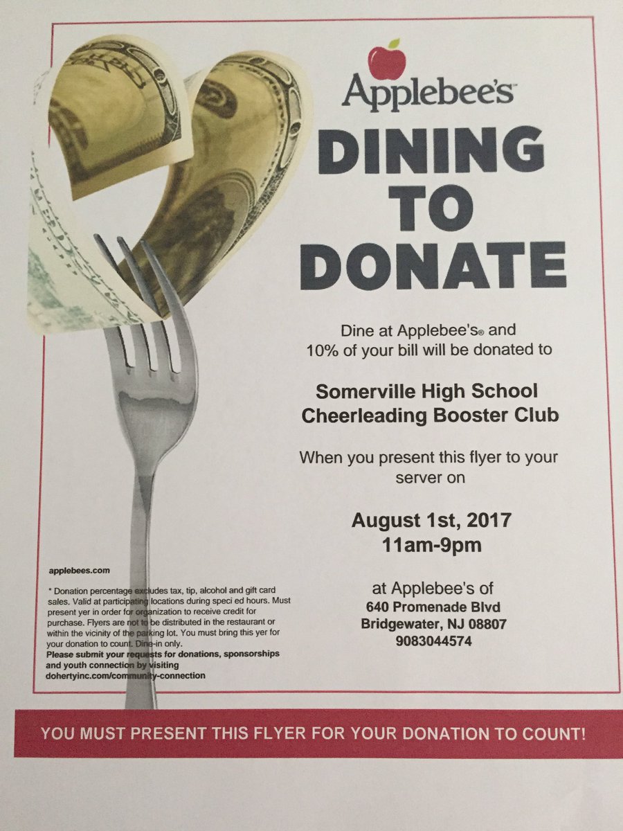 Make sure to support the cheerleaders at Applebee's 8/1 11am-9pm
