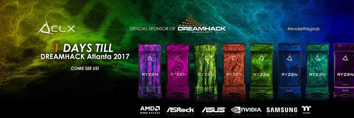 CLXGaming's tweet photo. 1 day until @DreamHack Atlanta 2017! #DHATL17 #cybertronpc #clxgaming #evokethegods #dreamhack https://t.co/pgL1PQueaj