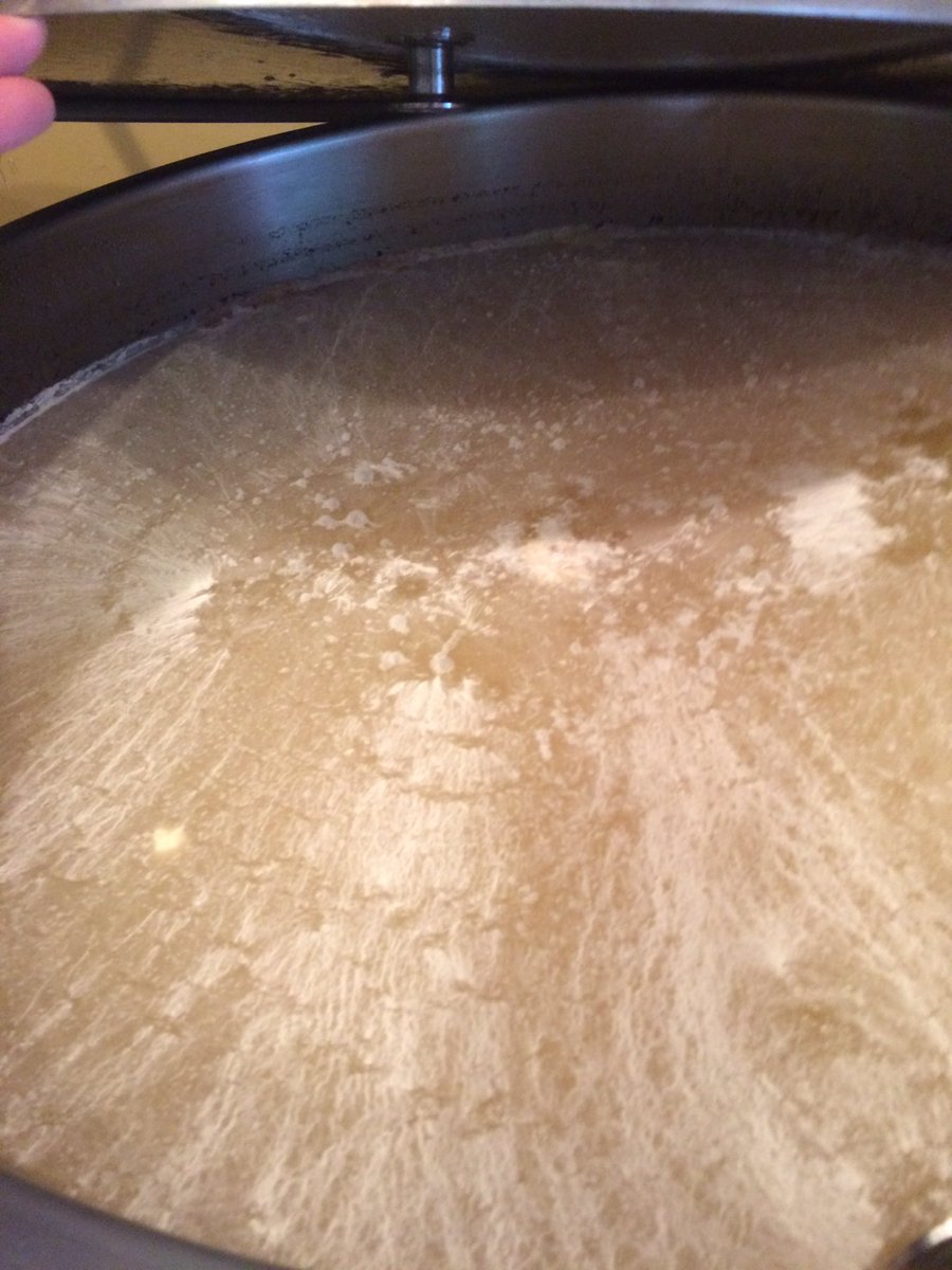 OldLouBrewer's tweet photo. Boiled the first half of our kettle soured Berliner Weiss today. It had one hell of a pellicle! #funktified #drinklocal https://t.co/eKCs9hIRsd