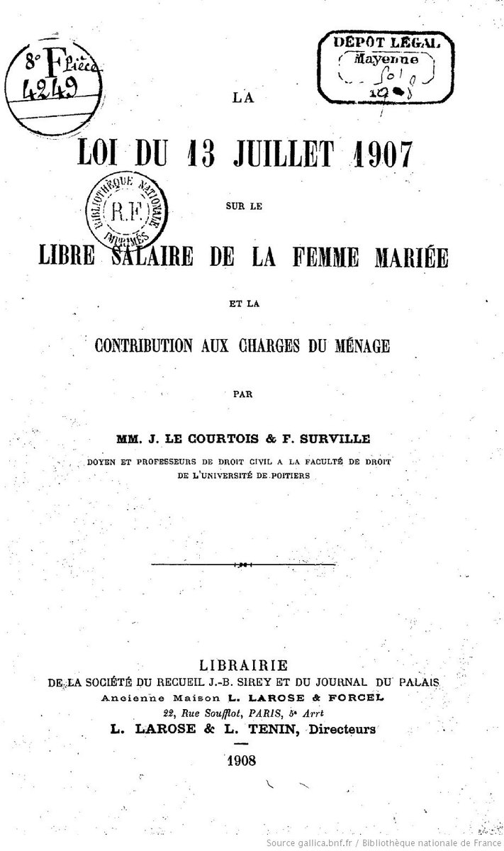 Laurie Fachaux Droitsdesfemmes Joyeux Anniversaire La Loi Du 13 Juillet 1907 Qui Reconnait A La Femme Mariee Le Droit De Disposer De Son Salaire A 110 Ans T Co Klmqw2fmhk