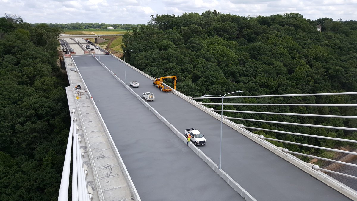 stcroixcrossing's tweet photo. Crews are finishing up chip seal on westbound Hwy 36 this week. Chip sealing the Loop Trail will begin this week. Photo from July 17. https://t.co/97eGFvp4Tu