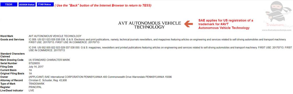 dadhustles's tweet image. SAE applies for US Trademark for #AVT #AutonomousVehicleTechnology #Trademark @SAE #SAE