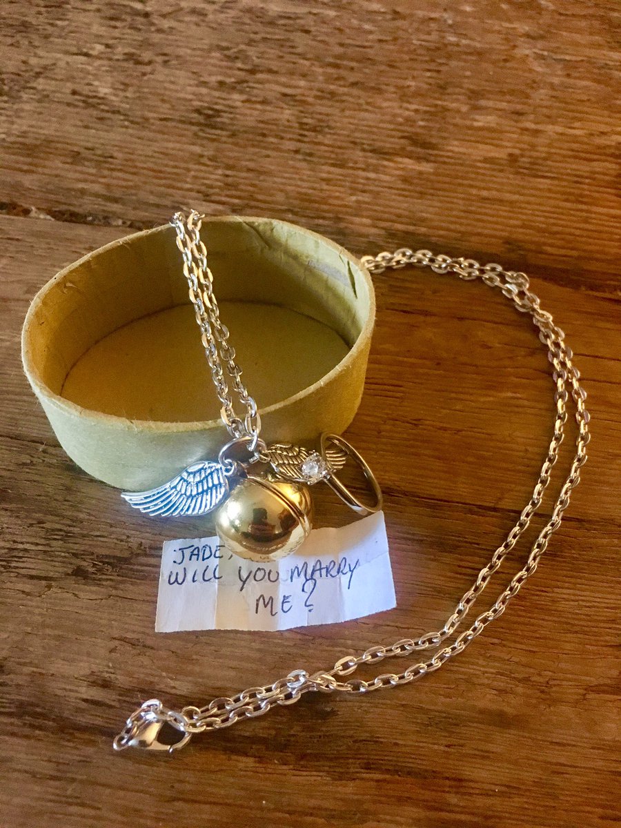 JHT18's tweet photo. @jk_rowling had my proposal delivered in a golden snitch ⚡️💍😍#theboywhoproposed https://t.co/rOzx8Z2GV6