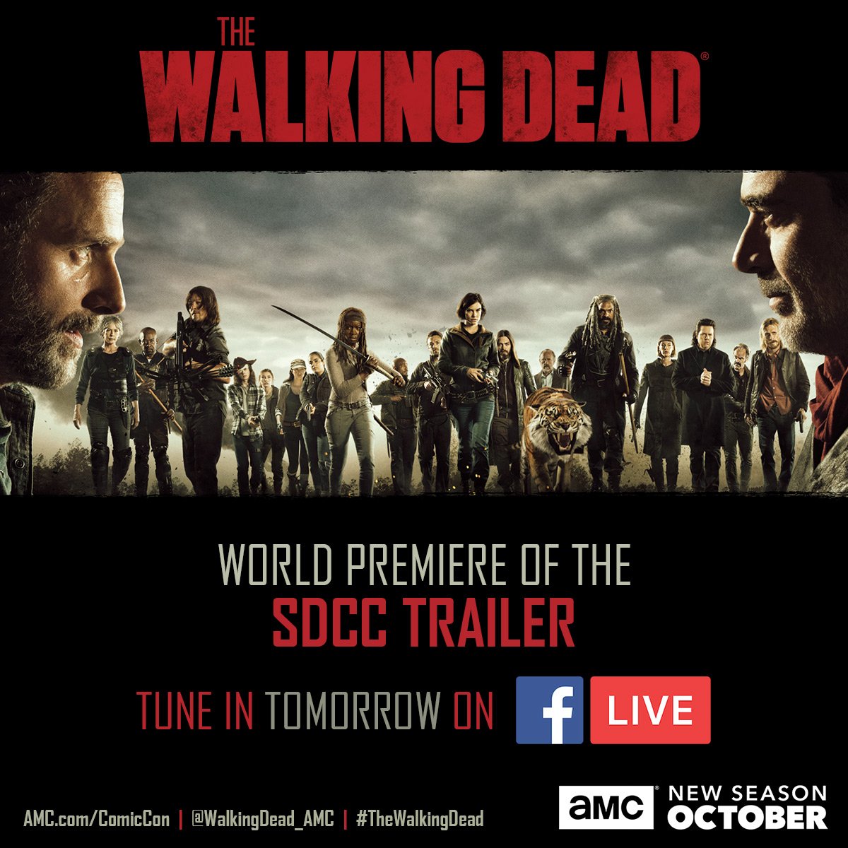 WalkingDead_AMC's tweet image. You want the world premiere of the #TWD Season 8 trailer, and we&apos;ve got it here live on Facebook tomorrow. Tune-in. #SDCC