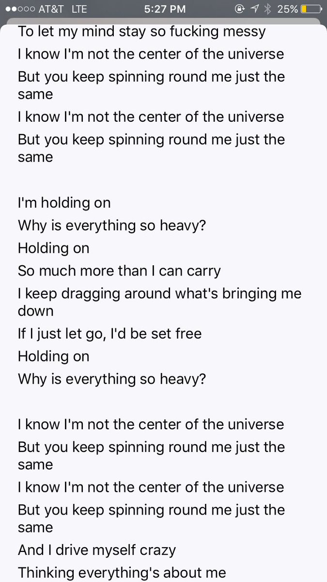 MasonGAlexander's tweet photo. Lyrics to "Heavy" by Linkin Park, a lot of this explains how Chester Bennington felt. #RIPChesterBennington https://t.co/zpHk35XJVi