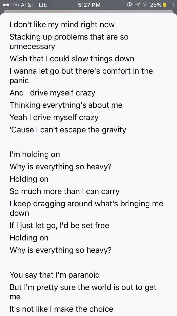Mason Alexander on Twitter "Lyrics to "Heavy" by Linkin Park, a lot of this explains how