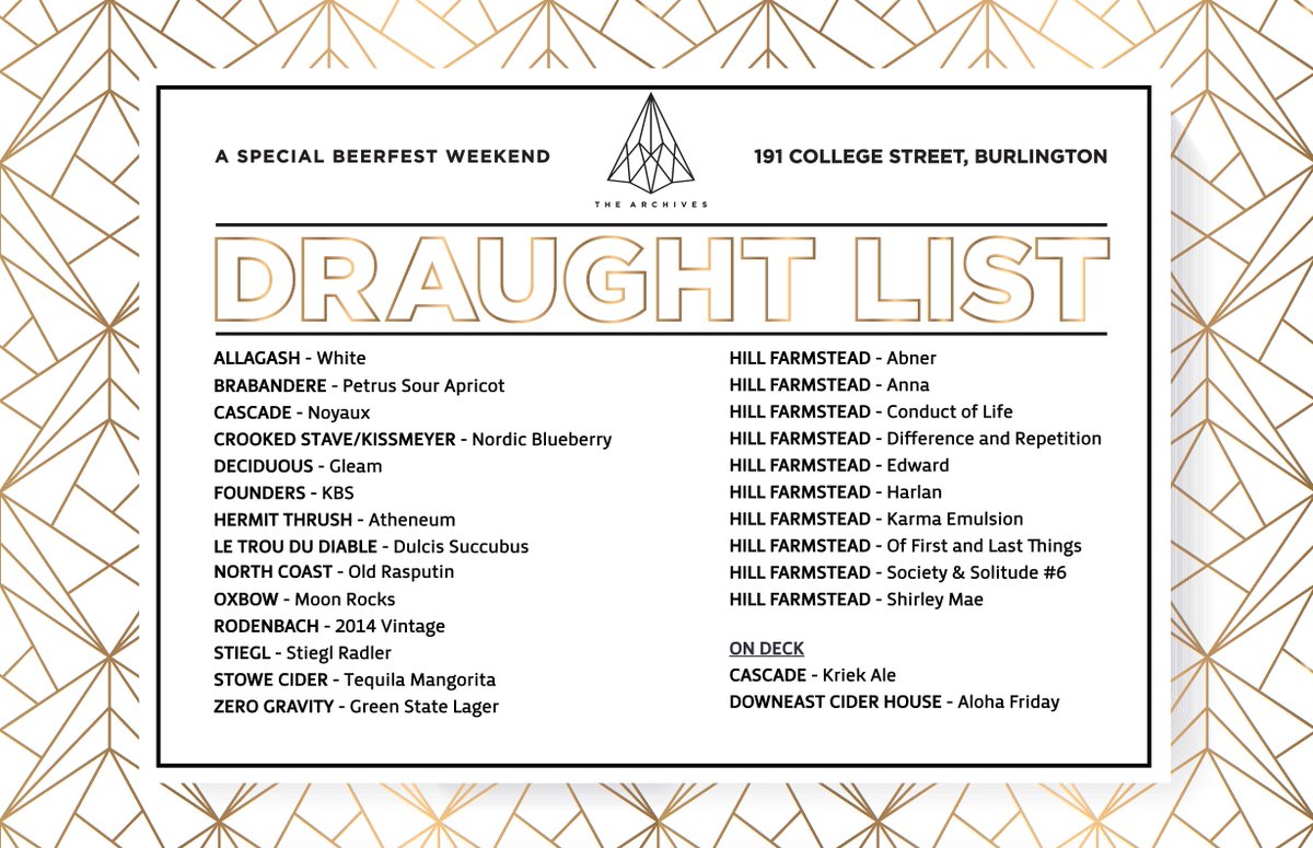 thearchivesvt's tweet photo. Draught List until it lasts! #VTBrewersFest @HillFarmstead @GrassrootsDist We don't expect these beers to last long. Get them while you can! https://t.co/dLJaBczpYL