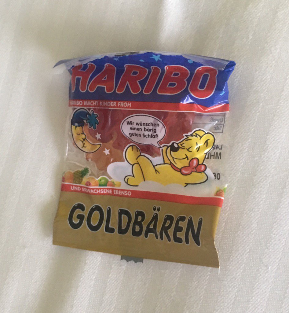 JymnMagon's tweet photo. Found this on my hotel pillow in Germany. How did they know I worked on the Gummi Bears show?! https://t.co/5HHHb96pMW