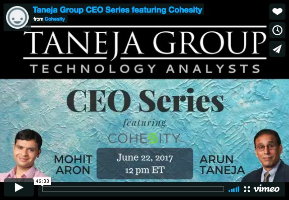 Cohesity's tweet photo. [ICYMI] #Cohesity CEO &amp; Founder @mohitaron talks #hyperconverged secondary storage w/ @ArunTanejaGroup - https://t.co/WfHtZUNIJ2 https://t.co/g3z5B0TKmT