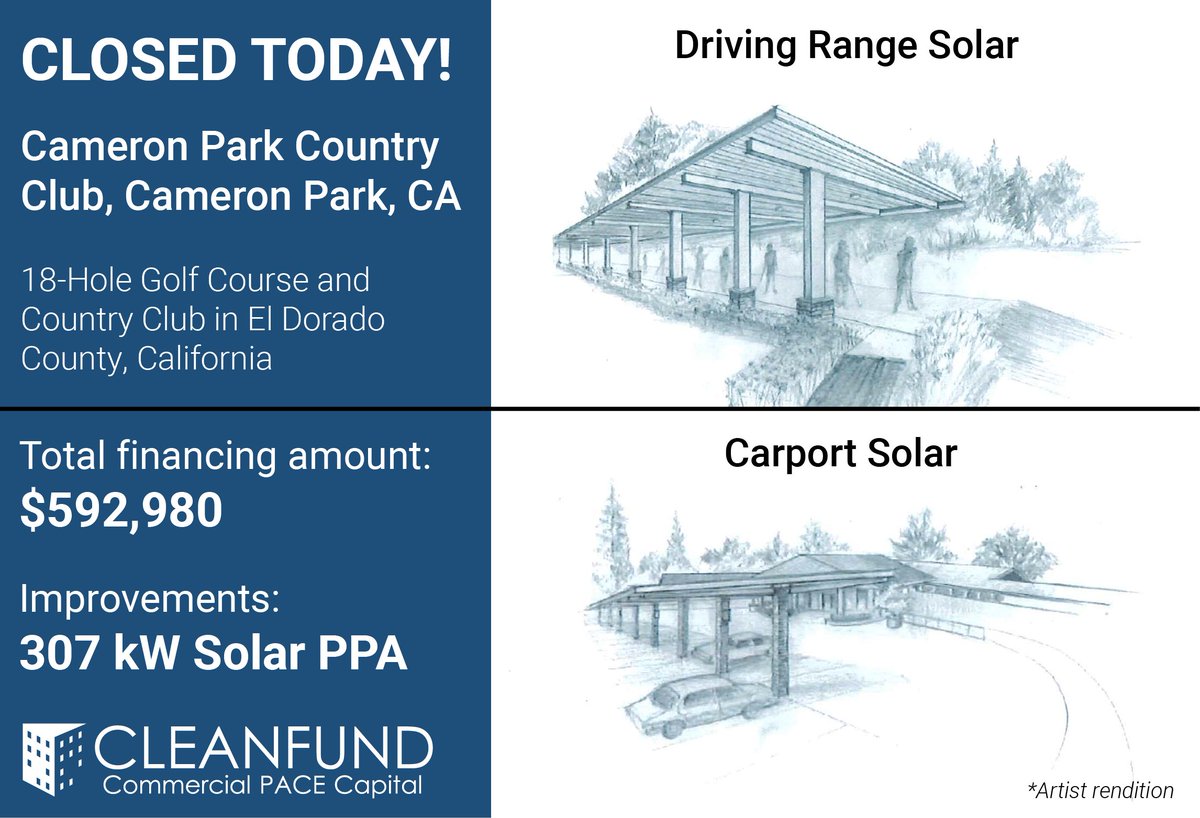 CleanFund's tweet photo. Today CleanFund closes another #solarPPA using #CommercialPACE, funding a 307 kW solar project for the Cameron Park CC in @CountyElDorado. https://t.co/26PZnbnXQf